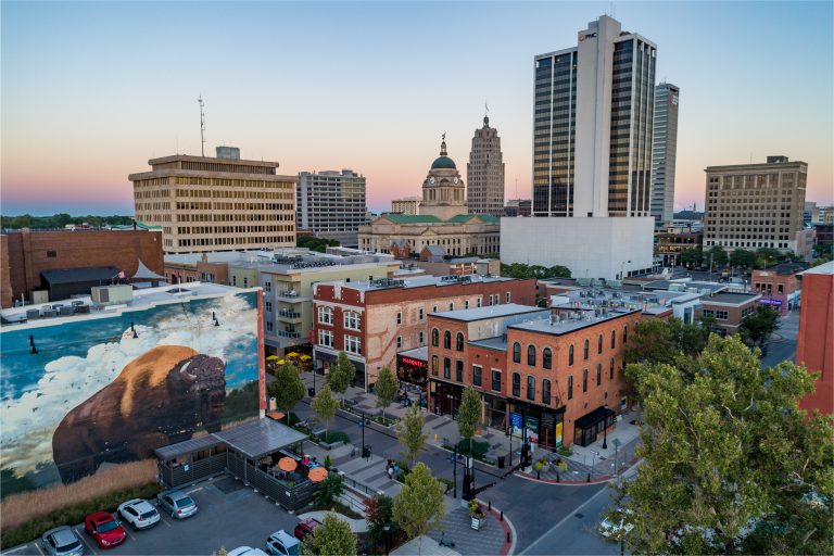 Aerial of the Landing Redevelopment in Downtown Fort Wayne