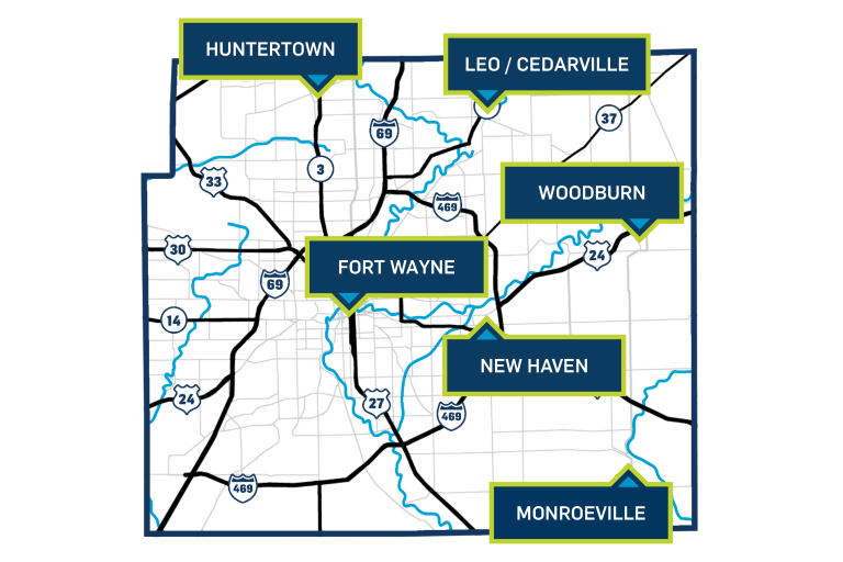 Map of Communities in Allen County