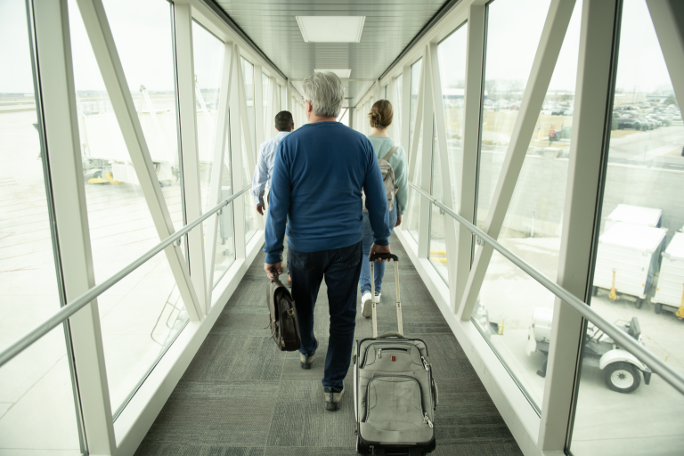 Passengers boarding a plane at Fort Wayne International Airport